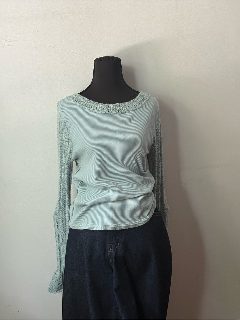 Anthropologie x Maeve Crocheted Long-Sleeve Ribbed Knit Top
